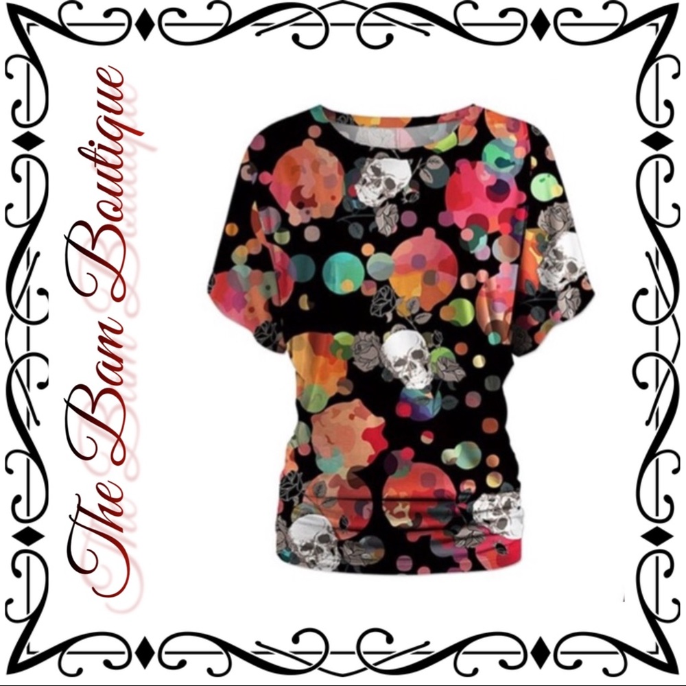 Plus Size Polka Dot Skull Dolman Top